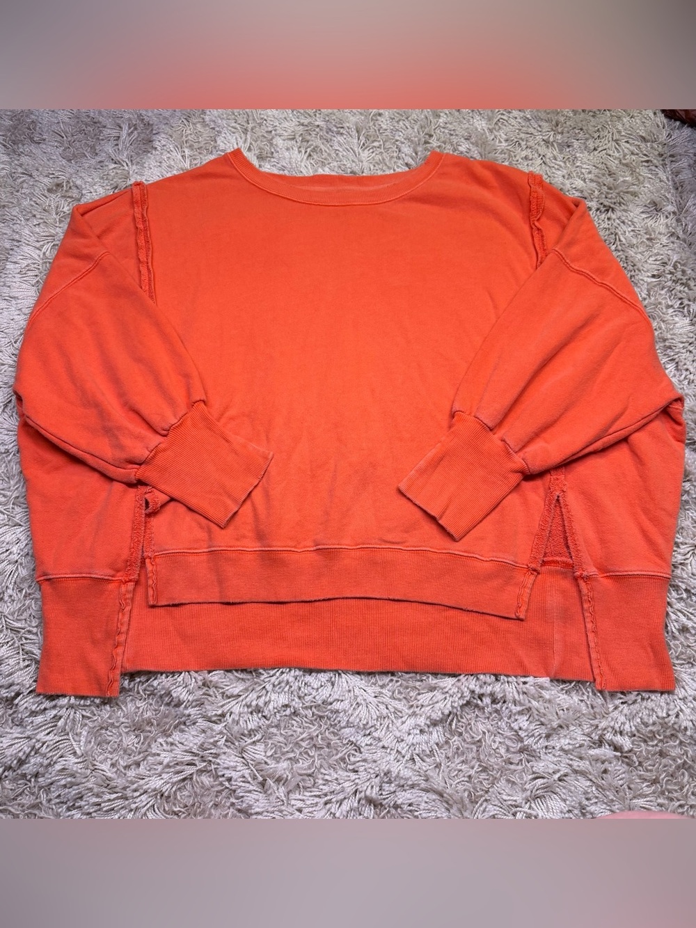We The Free Camden Sweatshirt Medium Orange Oversized Raw Seam